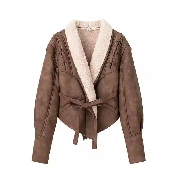 Chaquetas de cuero de felpa cálidas para mujer